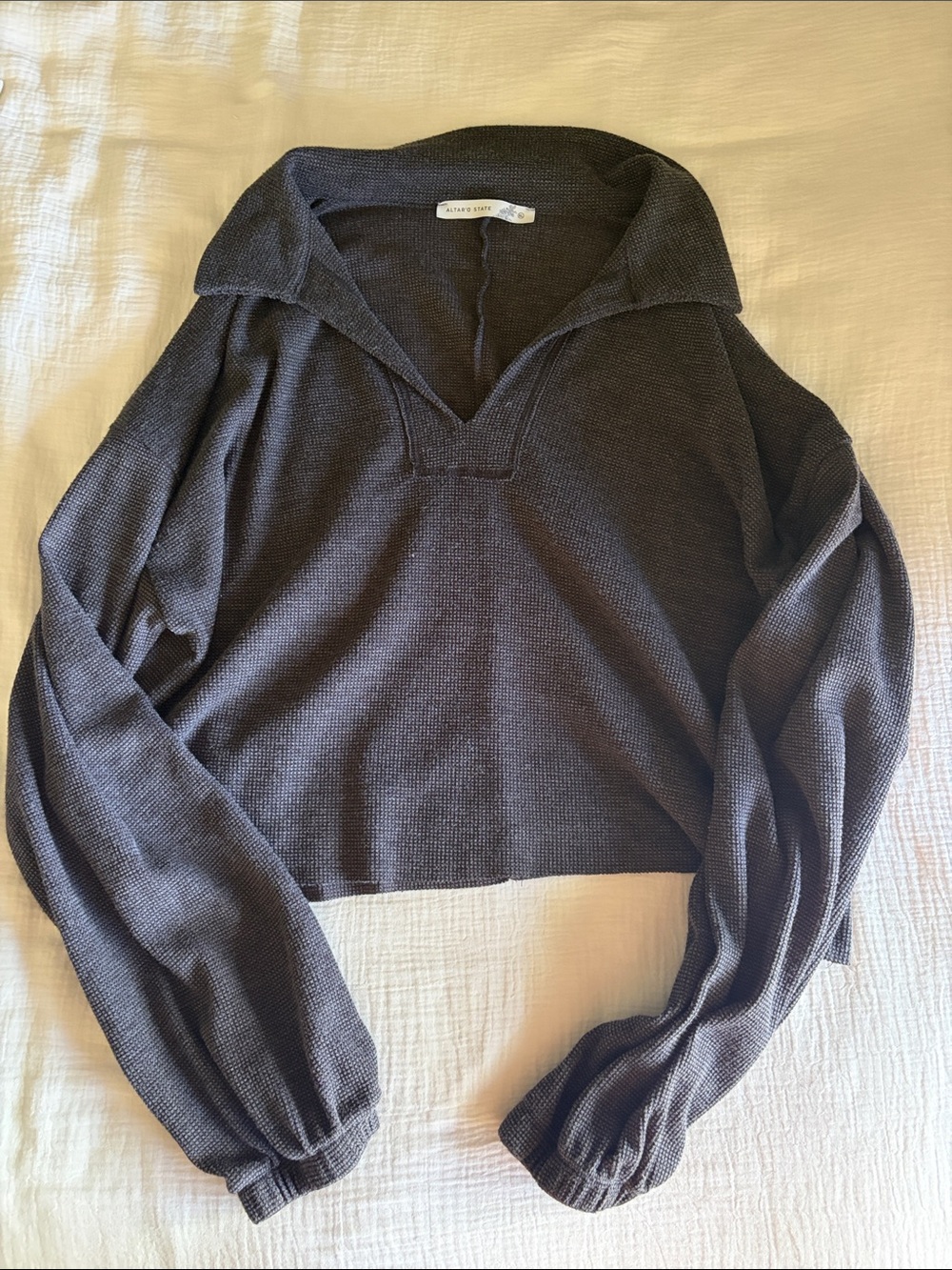 Altar'd State Dark Grey Long Sleeve Waffle Knit top